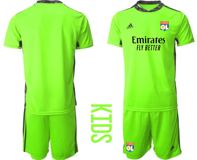Youth 2020-2021 club Olympique Lyonnais fluorescent green goalkeeper Soccer Jerseys